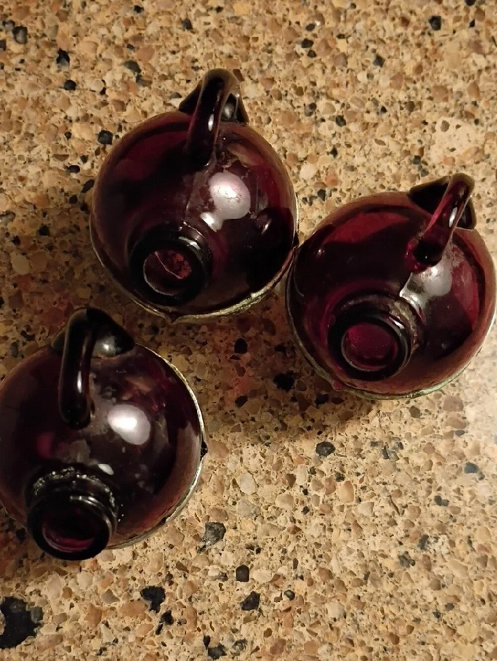 Three Vintage Farber Brothers Krome Kraft Cambridge Amethyst Glass Bottles
